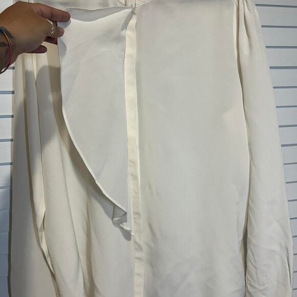 Reiss 100% Silk Ivory Ruffle Front Blouse Button Up Shirt Long Sleeve Women 10 - Picture 4 of 7